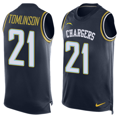 Men's Limited LaDainian Tomlinson Nike Jersey Navy Blue - #21 Player Name & Number Tank Top NFL Los Angeles Chargers